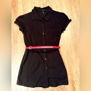 FANG Black Mini Dress with Red Belt